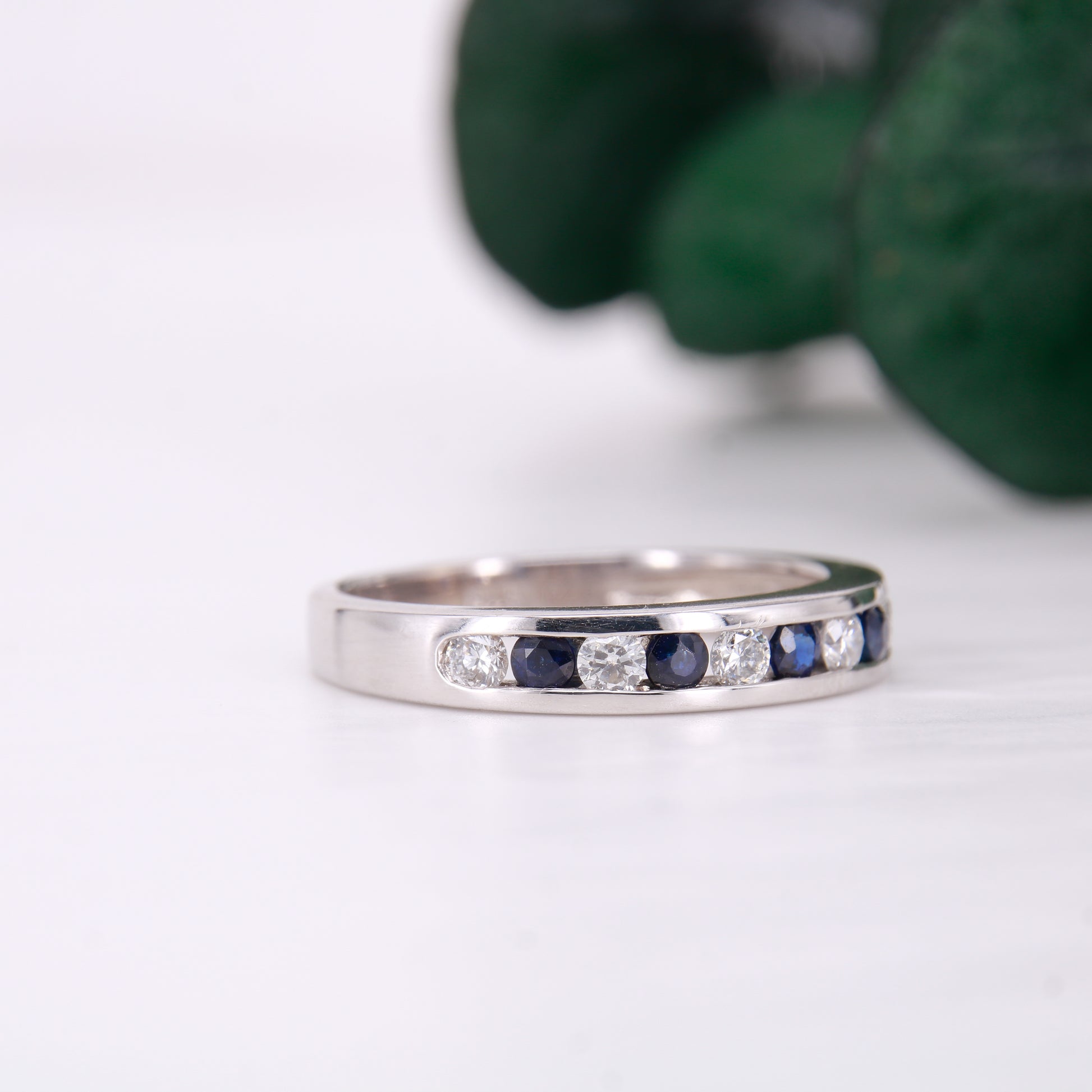 Preowned Sapphire and Diamond Eternity Channel Set Ring 18ct White Gold