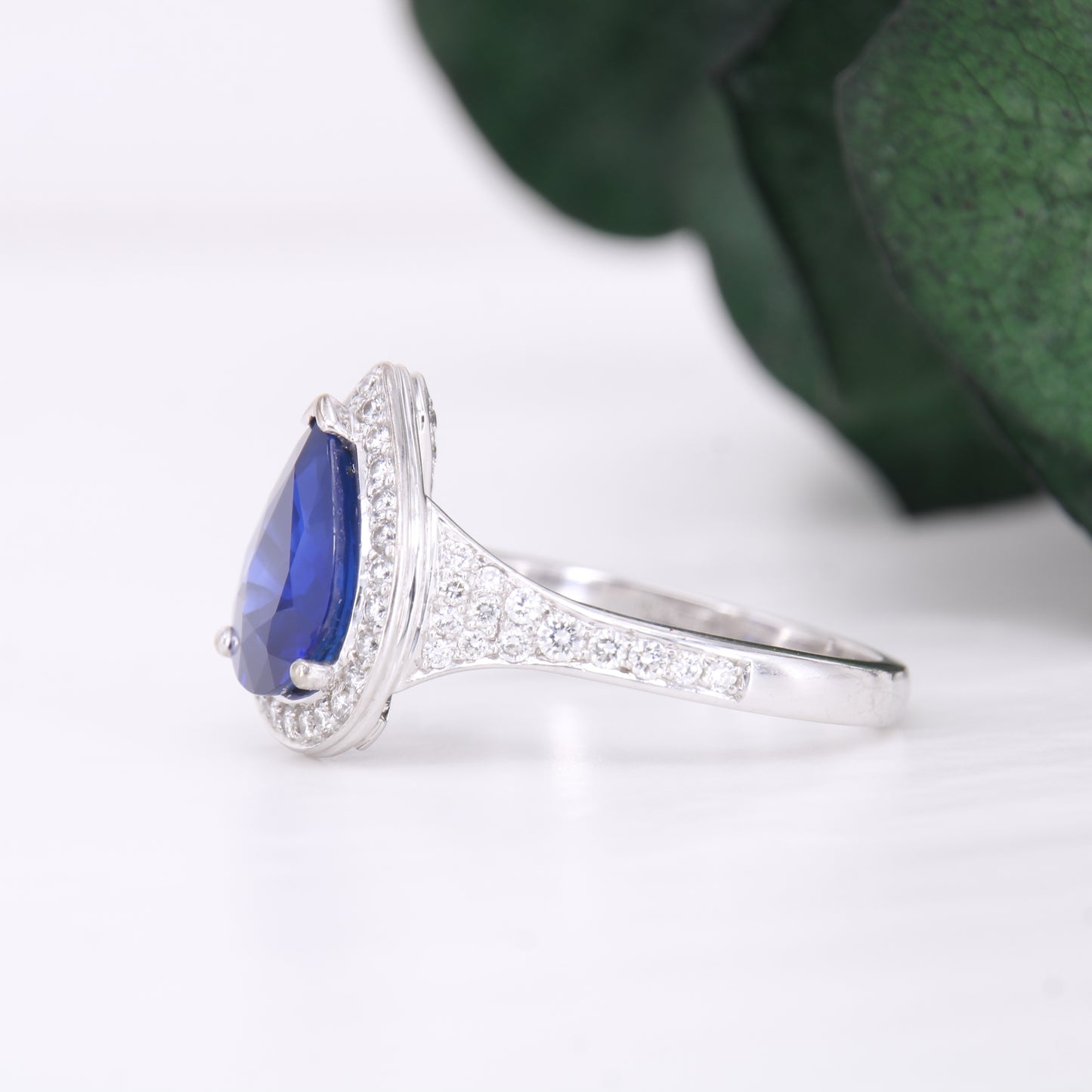 Pear Cut Sapphire and Diamond Engagement Ring