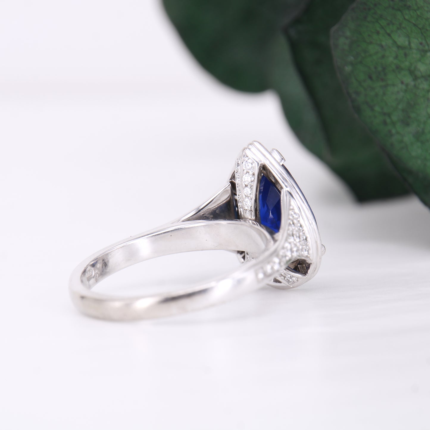 Pear Cut Sapphire and Diamond Engagement Ring