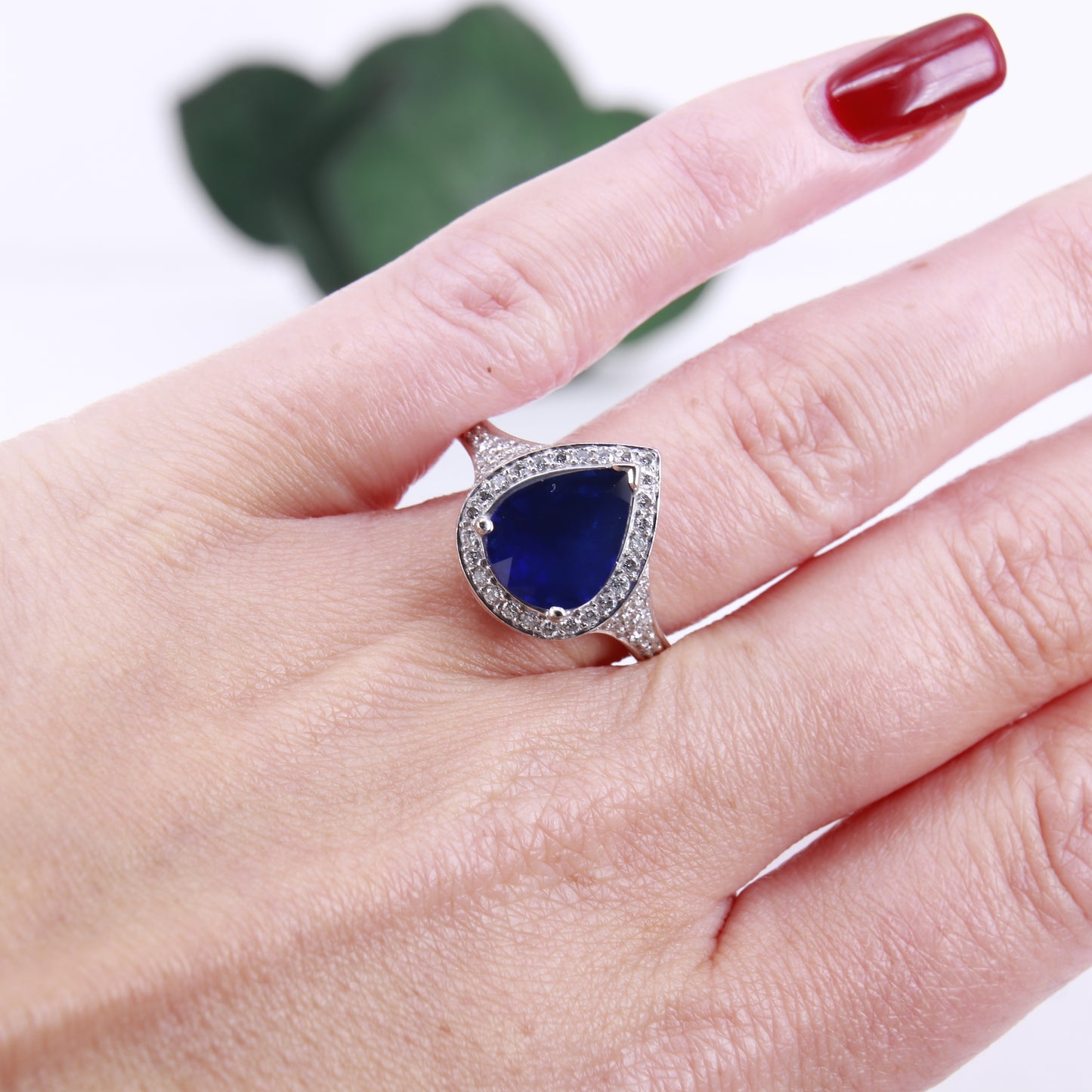 Pear Cut Sapphire and Diamond Engagement Ring