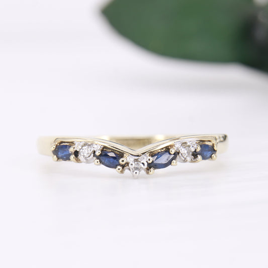 Sapphire and Diamond Wishbone Eternity ring set in 9ct yellow gold. 