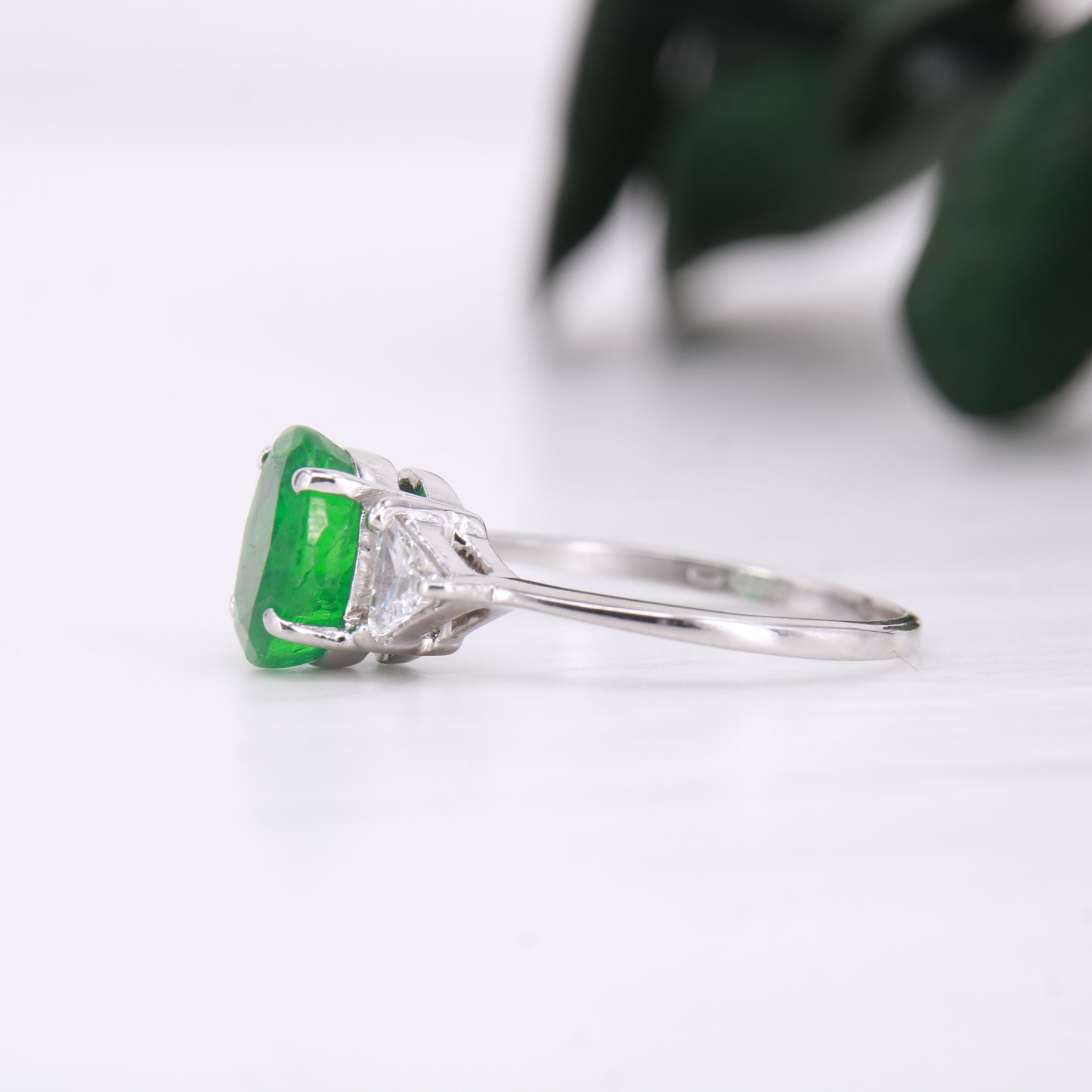 Emerald and Diamond 18ct Gold Ring Trilliant Cut 1.60ct
