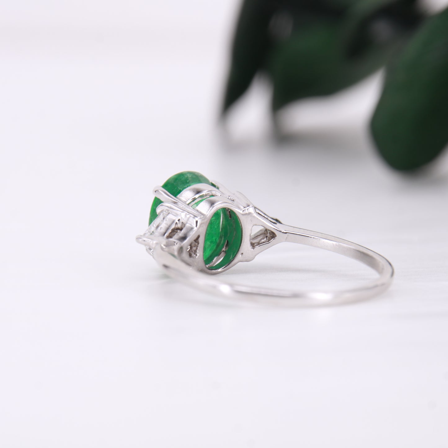 Emerald and Diamond 18ct Gold Ring Trilliant Cut 1.60ct