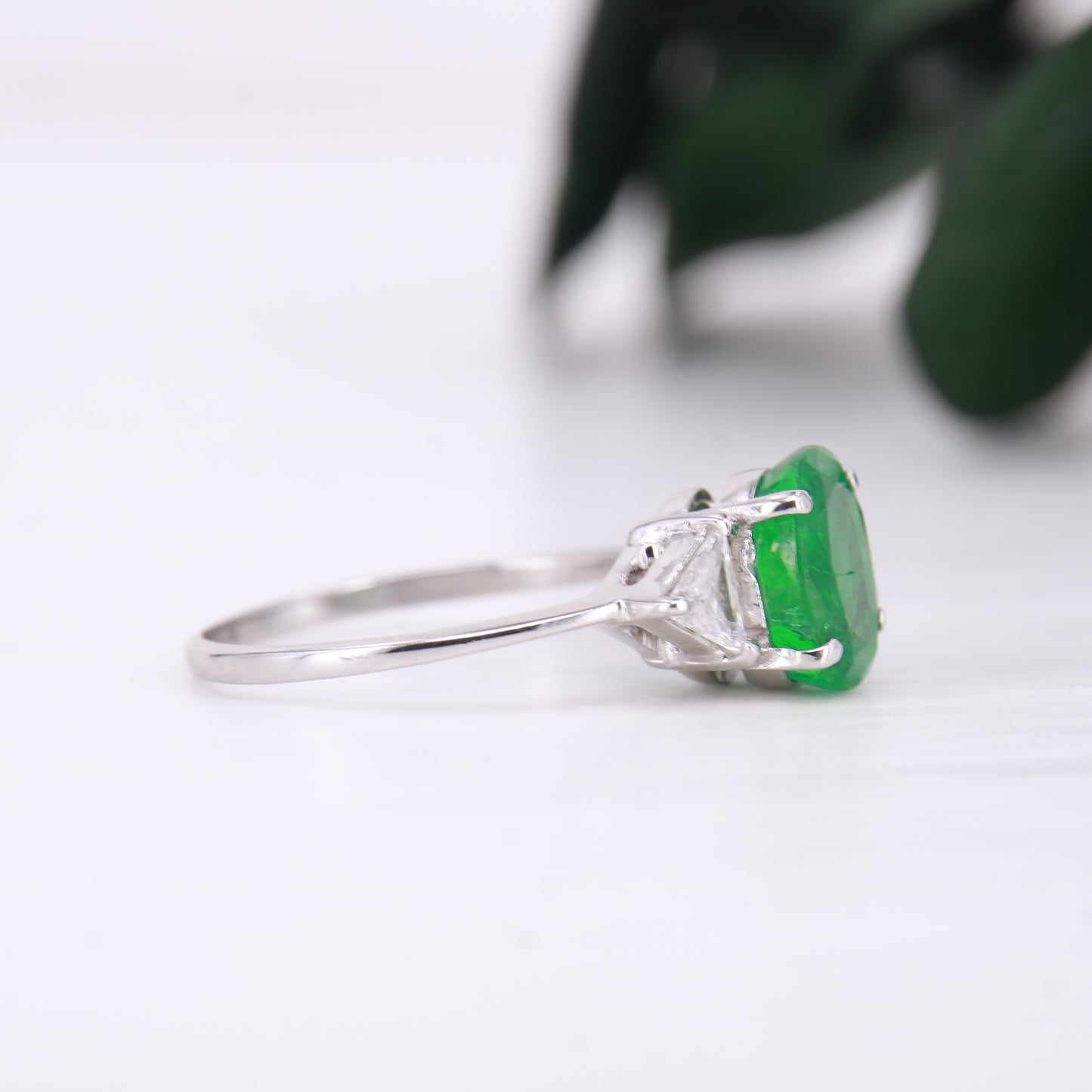 Emerald and Diamond 18ct Gold Ring Trilliant Cut 1.60ct