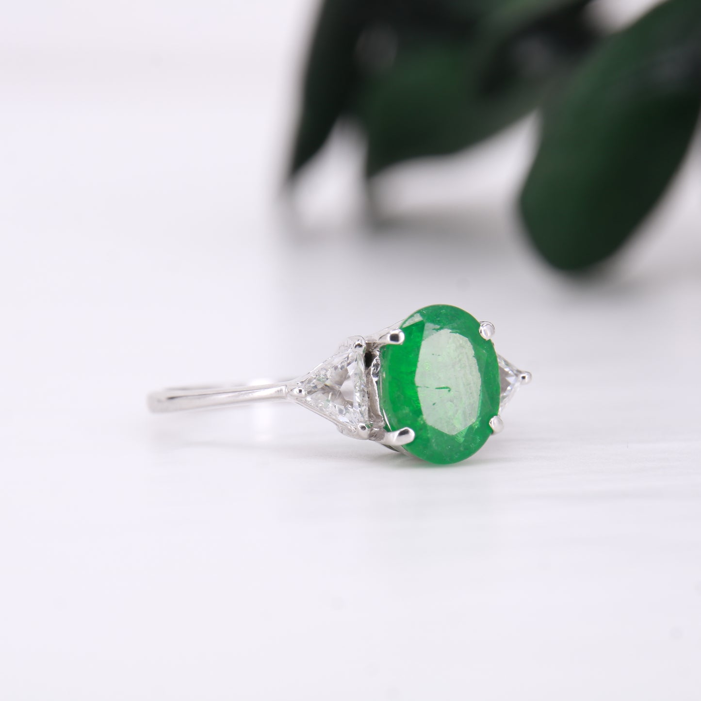 Emerald and Diamond 18ct Gold Ring Trilliant Cut 1.60ct