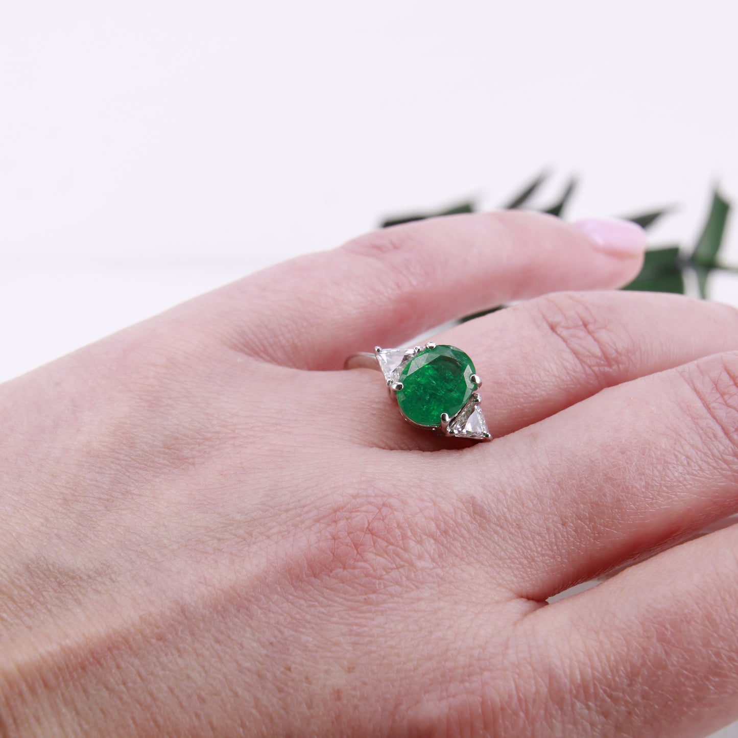 Emerald and Diamond 18ct Gold Ring Trilliant Cut 1.60ct