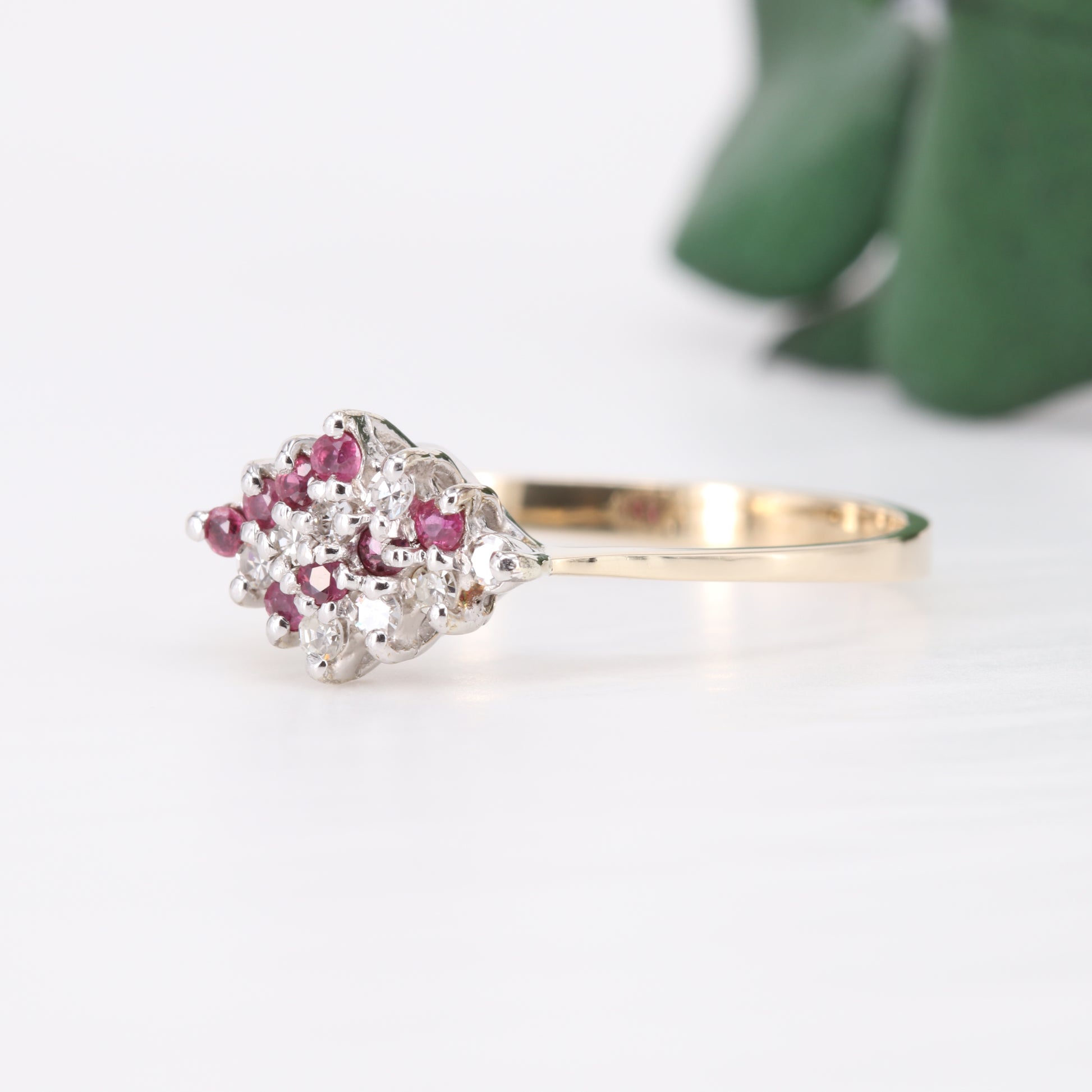 Ruby and Diamond Cluster 9ct Gold Ring Vintage Secondhand Pre-Owned Jewellery Side 1