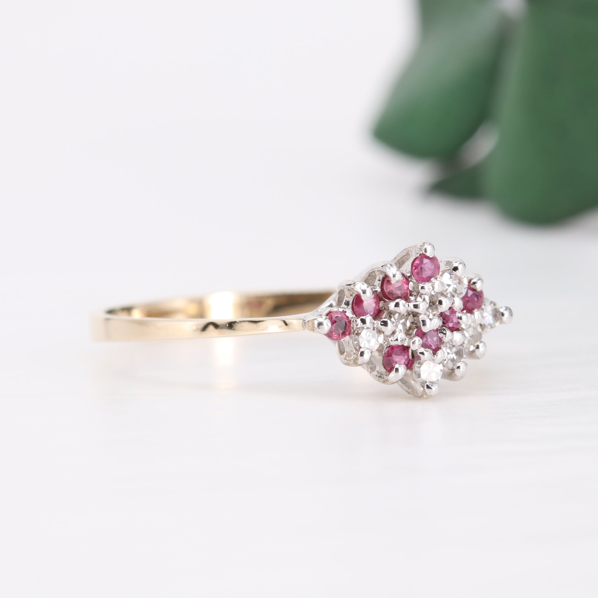 Ruby and Diamond Cluster 9ct Gold Ring Vintage Secondhand Pre-Owned Jewellery Side 2