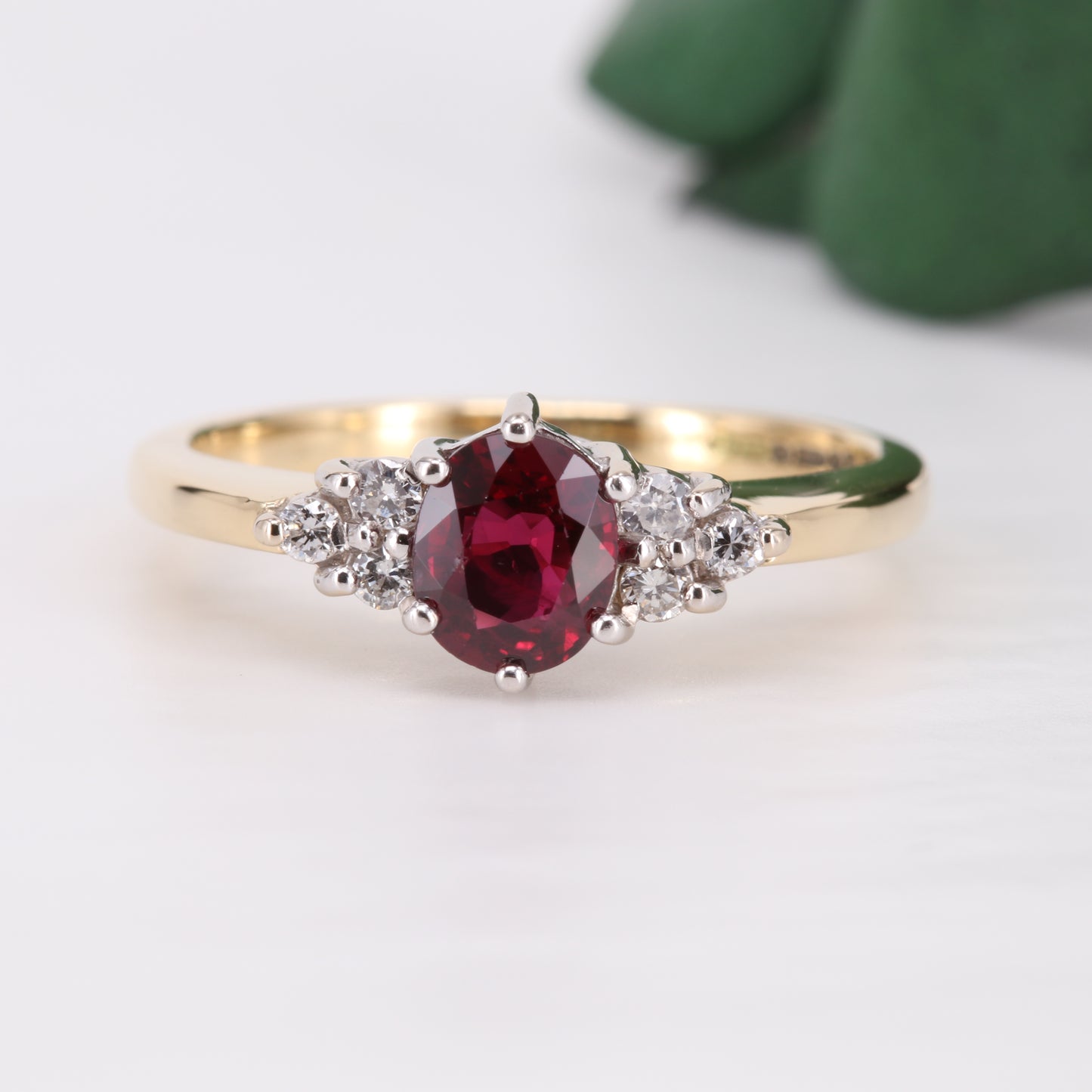 Ruby and Diamond Oval Cut 18ct Gold Ring 1994 Vintage Secondhand Pre-Owned Jewellery Front