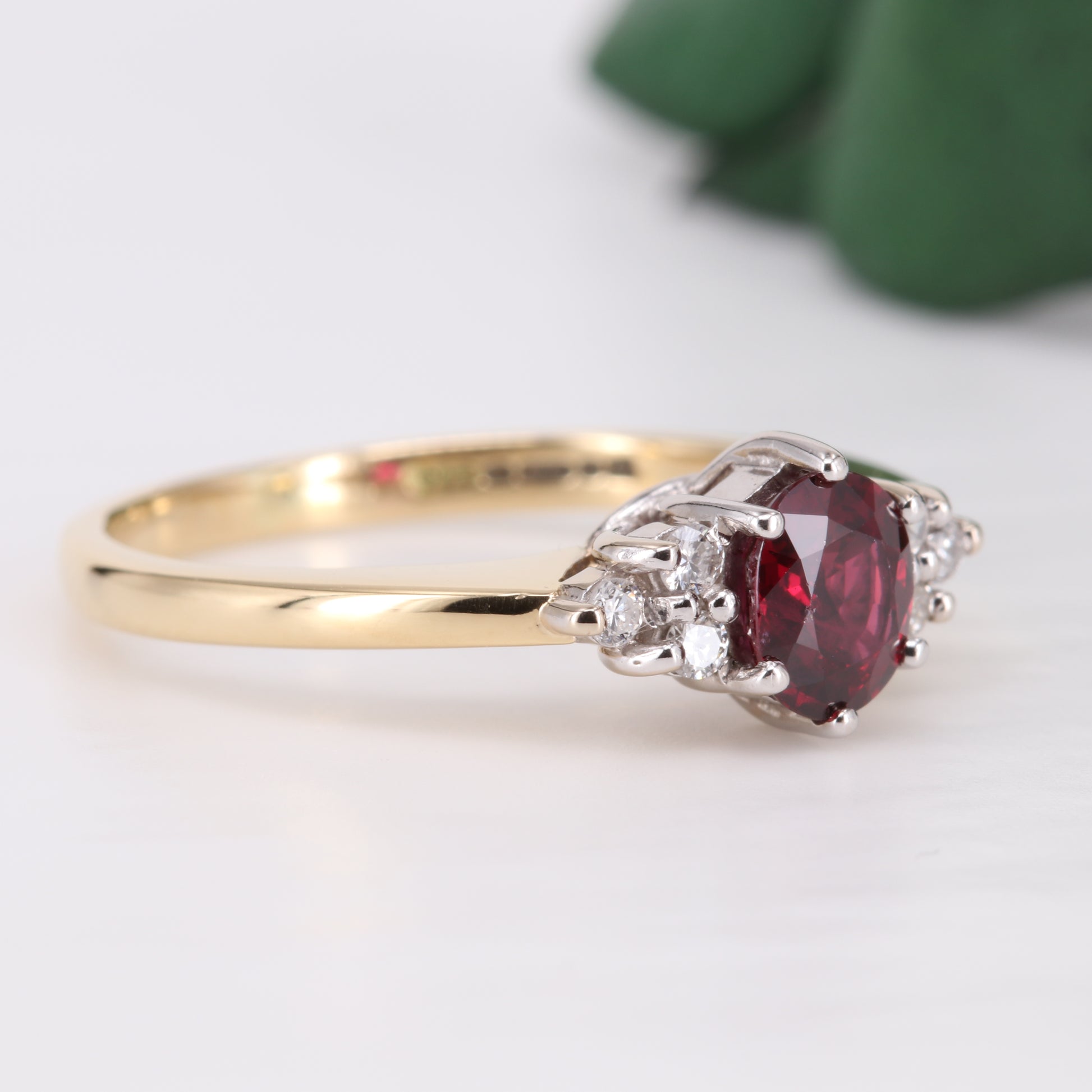 Ruby and Diamond Oval Cut 18ct Gold Ring 1994 Vintage Secondhand Pre-Owned Jewellery Side 2