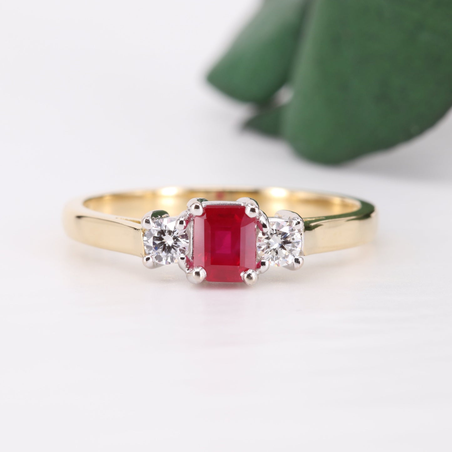 Ruby and Diamond Trilogy 18ct Gold Ring Vintage Secondhand Pre-Owned Jewellery Front