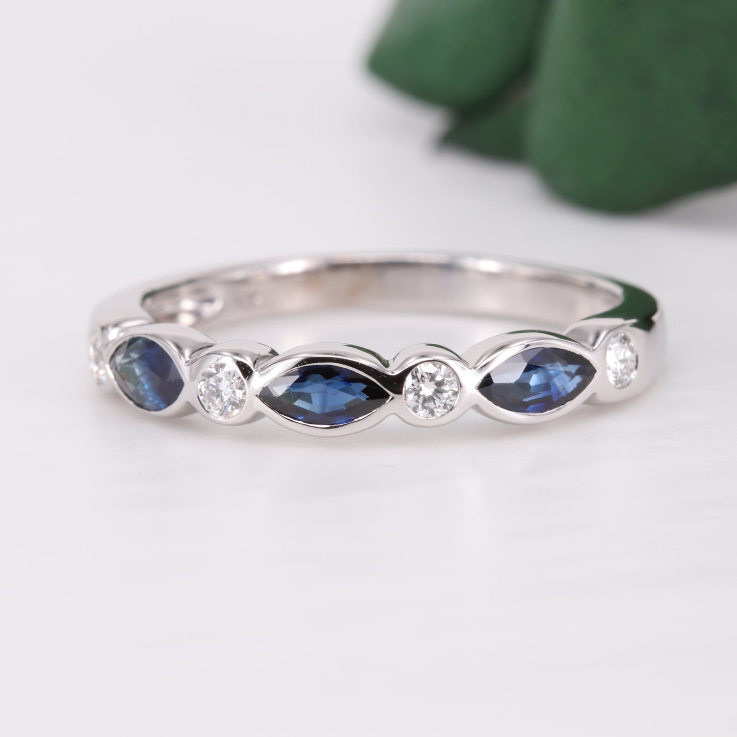 Sapphire and Diamond 18ct White Gold Eternity Ring Vintage Secondhand Pre-Owned Jewellery Front