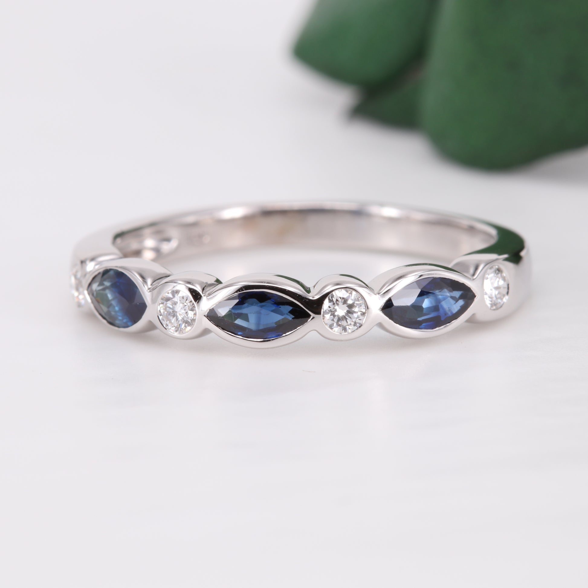 Sapphire and Diamond 18ct White Gold Eternity Ring Vintage Secondhand Pre-Owned Jewellery Front