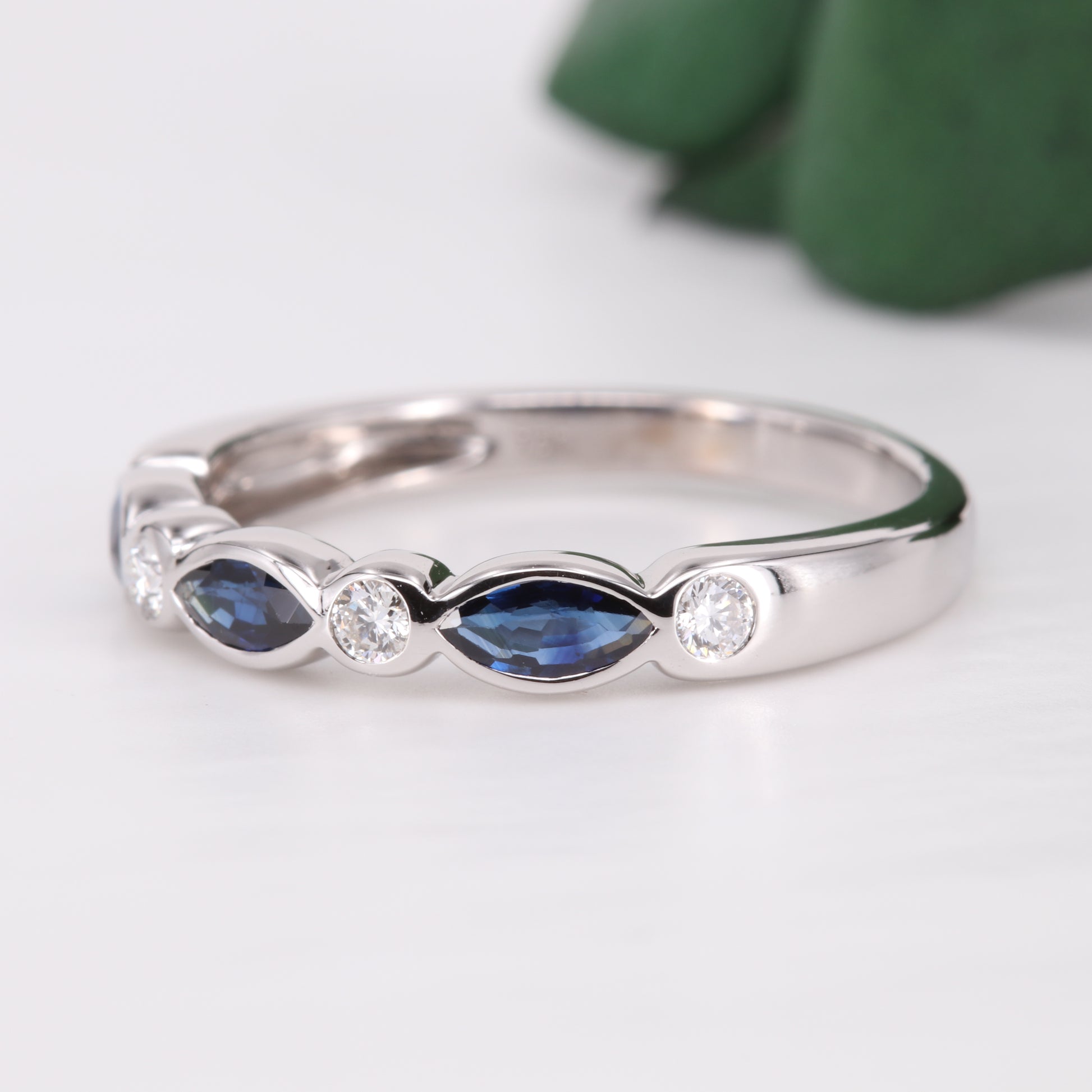 Sapphire and Diamond 18ct White Gold Eternity Ring Vintage Secondhand Pre-Owned Jewellery Side 1