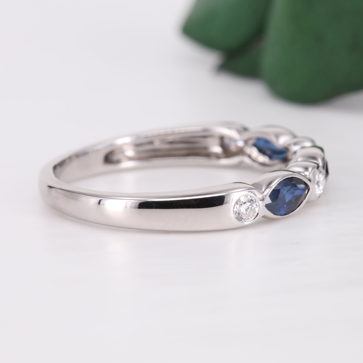 Sapphire and Diamond 18ct White Gold Eternity Ring Vintage Secondhand Pre-Owned Jewellery Side 2