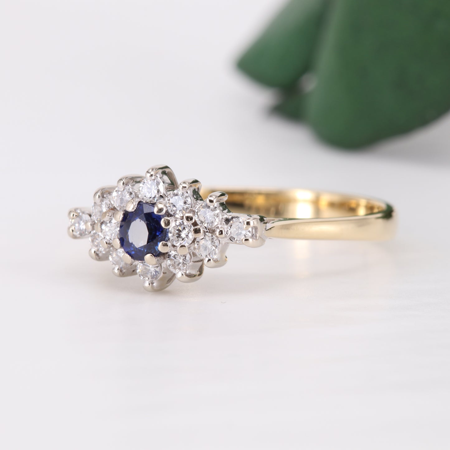 Sapphire and Diamond Cluster 18ct Gold Ring 1984 Vintage Secondhand Pre-Owned Jewellery Side 1