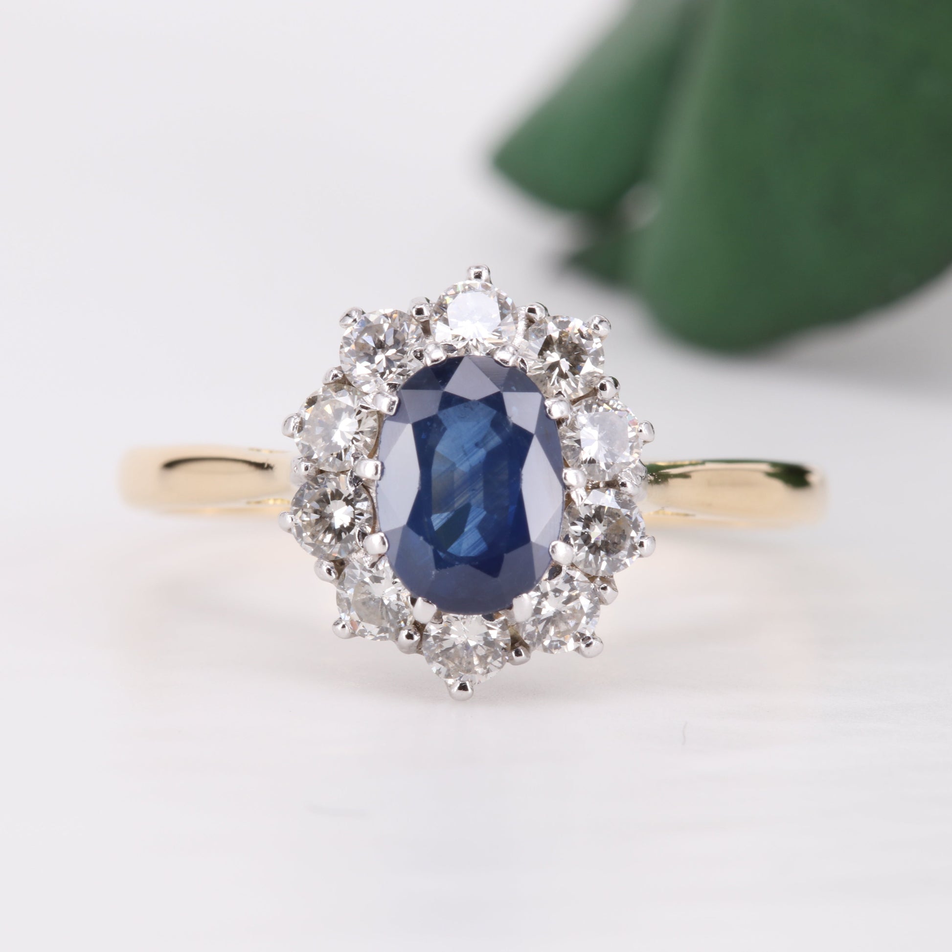 Sapphire and Diamond Engagement 18ct Gold Ring 1982Vintage Secondhand Pre-Owned Jewellery Front